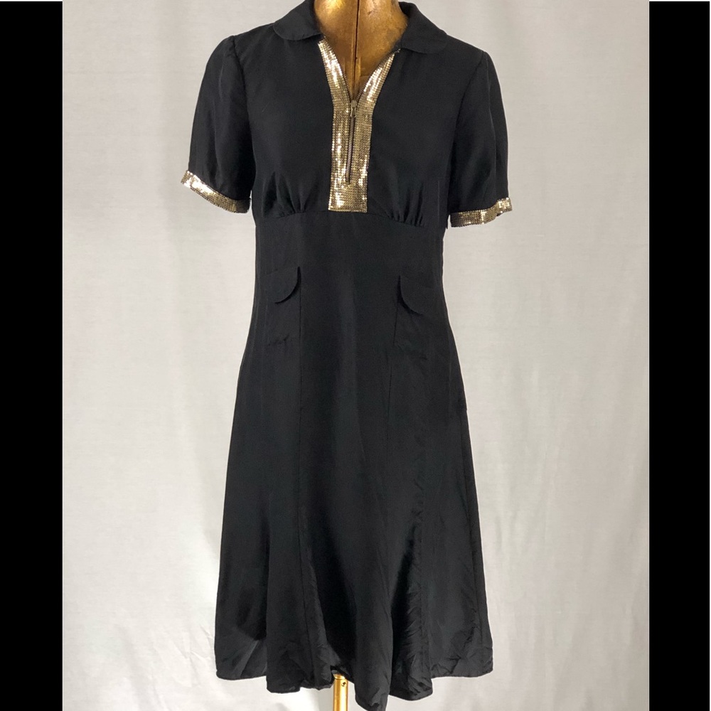 💥Final MD💥BCBG MaxAzria Blk Dress Gold  Trim S/2